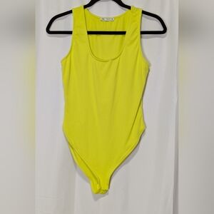 Zara Neon Green Scoop Neck Bodysuit Size Medium